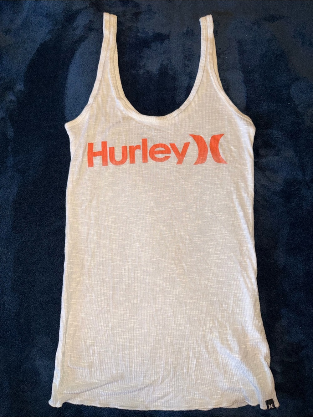 Hurley White Ribbed Tank with Orange Logo